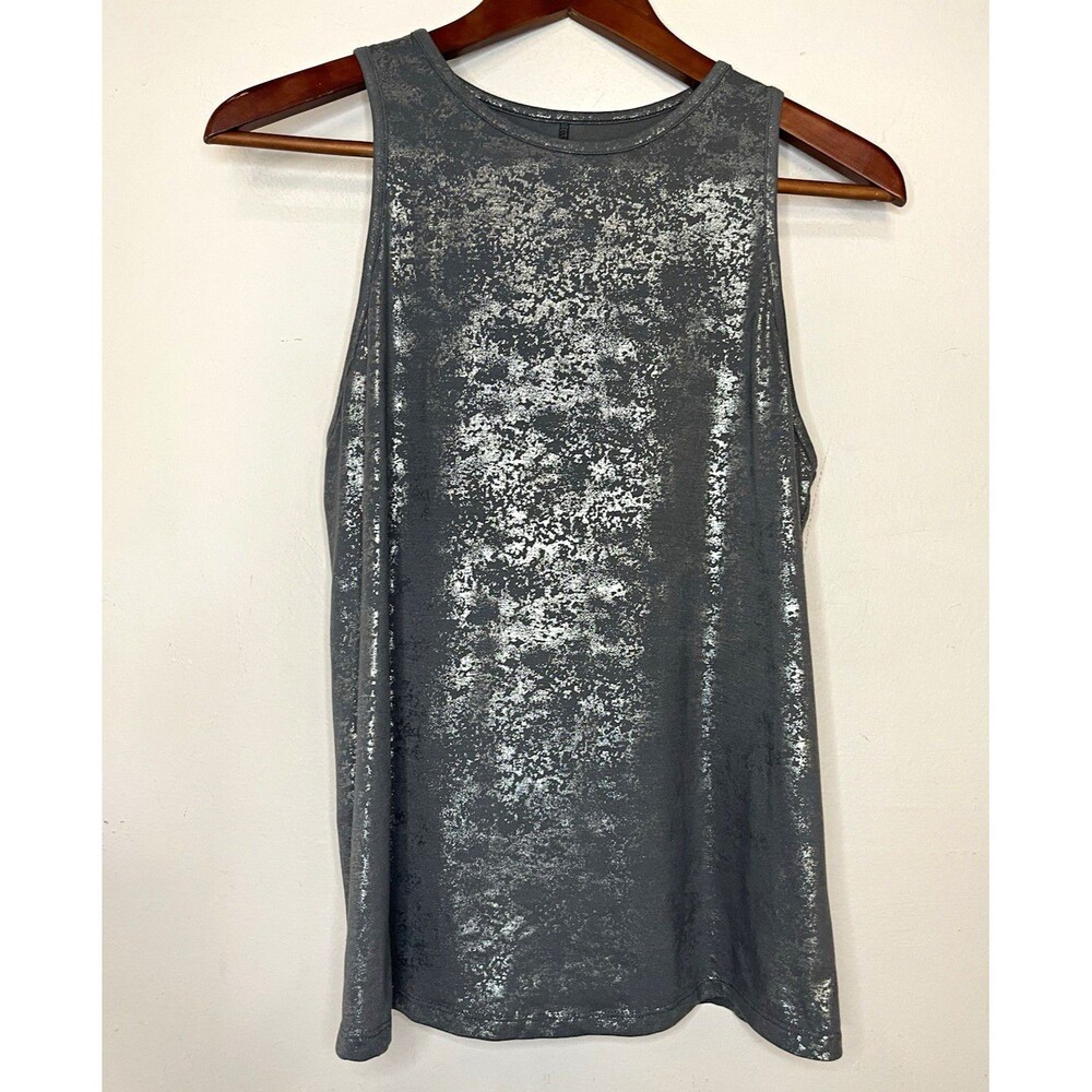 All in Motion Women's M Gray Silver Metallic Muscle Tank Top Sleeveless slit